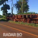 Caminhão carregado de frangos tomba na PR-239 entre Toledo e Vila Nova