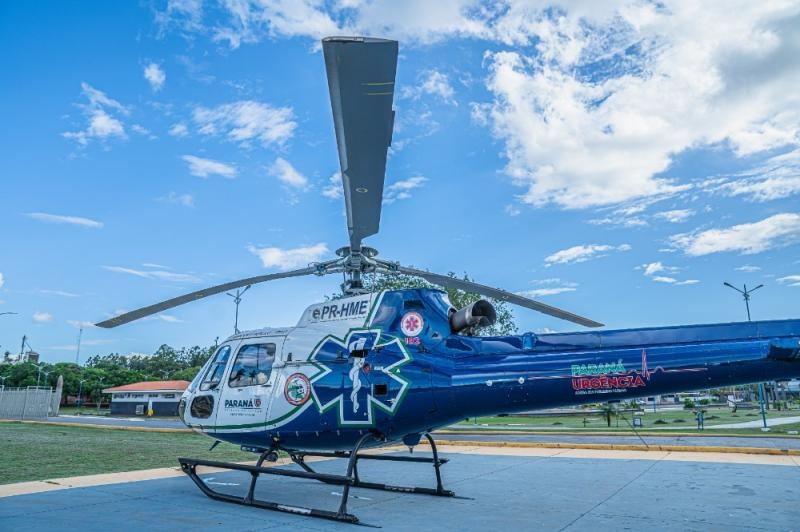 Helicóptero do CONSAMU transfere idoso com AVC hemorrágico de Guaíra para Toledo
