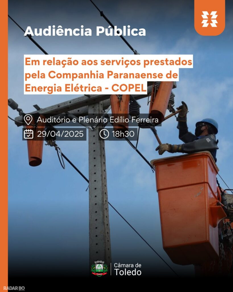 Câmara de Toledo convoca audiência pública para discutir serviços da Copel